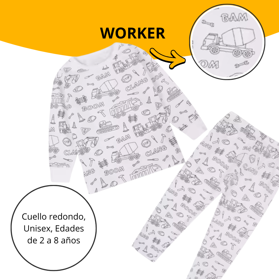 Pijamas Para Colorear Niña y Niño, con 12 Marcadores Lavables.