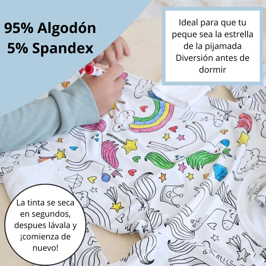 Pijamas Para Colorear Niña y Niño, con 12 Marcadores Lavables.