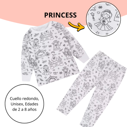 Pijamas Para Colorear Niña y Niño, con 12 Marcadores Lavables.