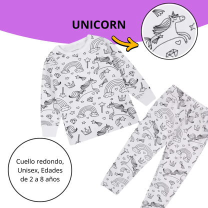 Pijamas Para Colorear Niña y Niño, con 12 Marcadores Lavables.
