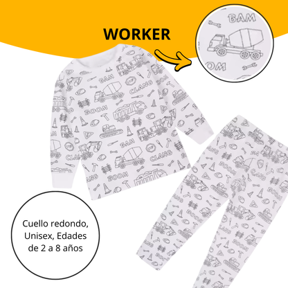 Pijamas Para Colorear Niña y Niño, con 12 Marcadores Lavables.