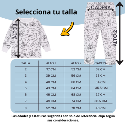 Pijamas Para Colorear Niña y Niño, con 12 Marcadores Lavables.